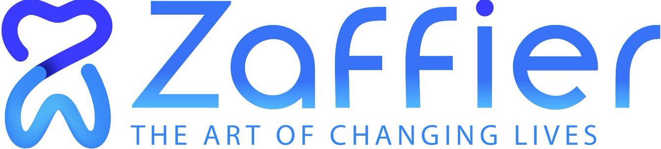 Logotipo de Zaffier con un diseño abstracto azul y el lema 'El arte de cambiar vidas' en letras mayúsculas.